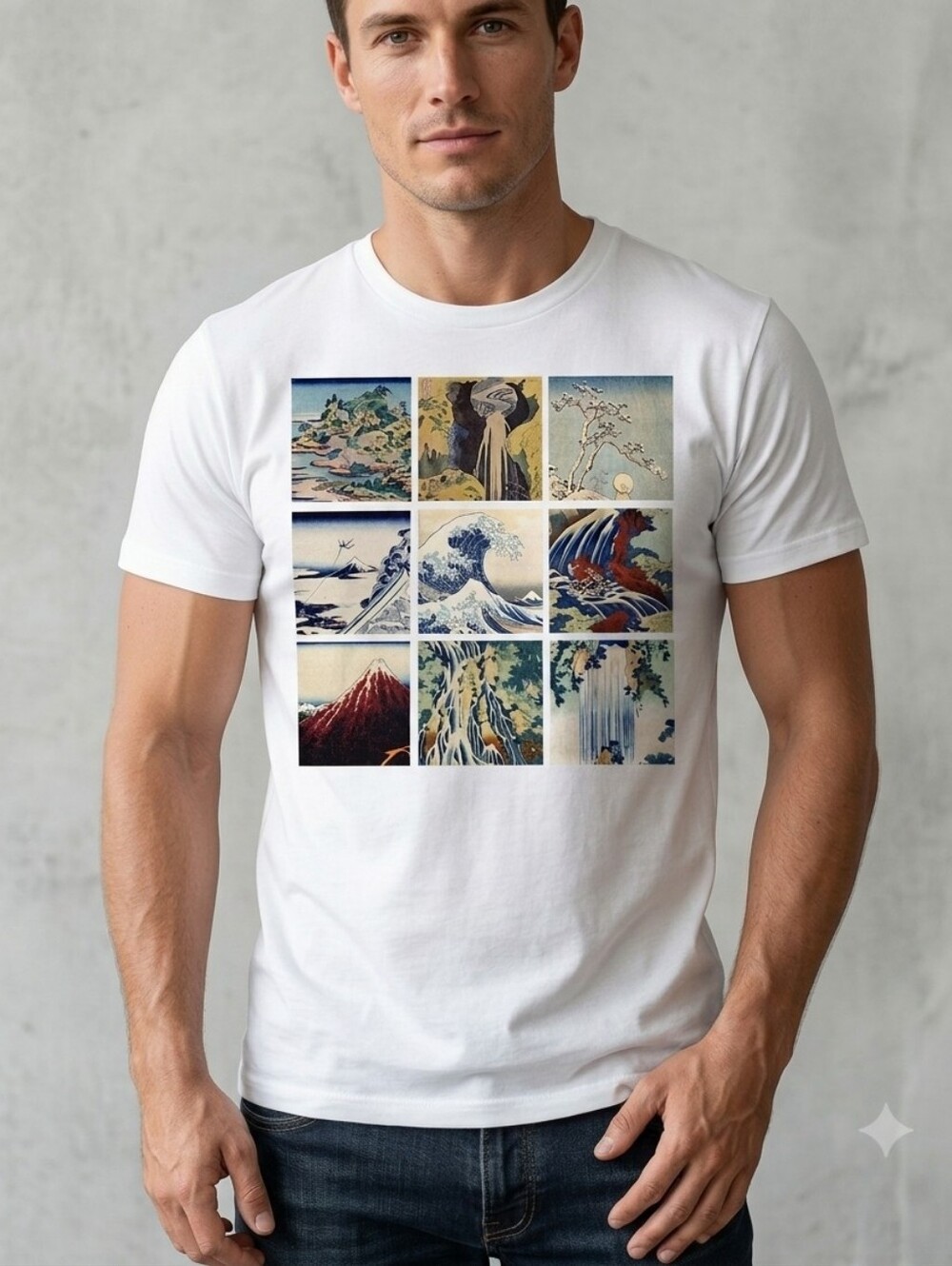 Fifth Sun Men's White Katsushika Hokusai Graphic Short Sleeve Crew T-Shirt Med
